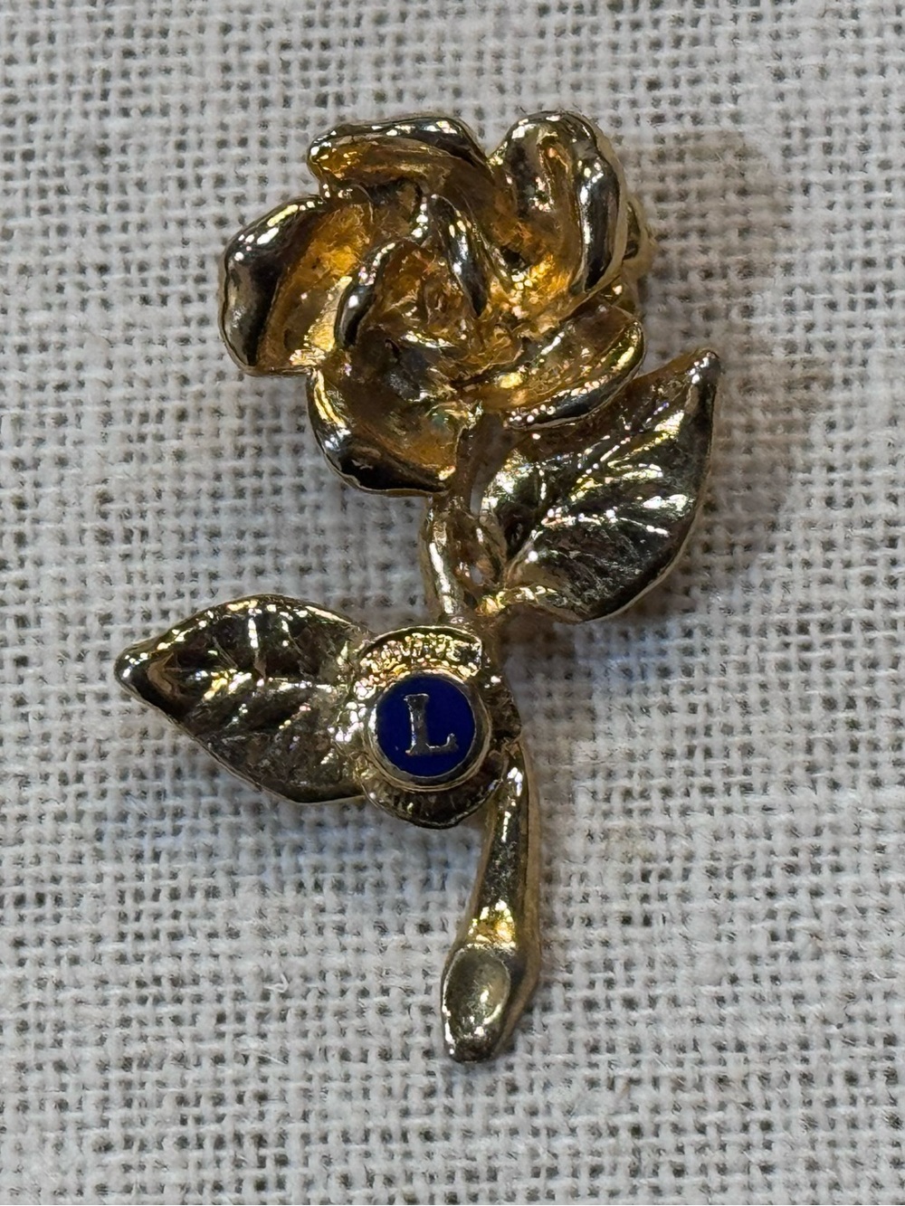 Vintage Lions Club International Gold Tone Flower Rose Brooch Pin 1.5”